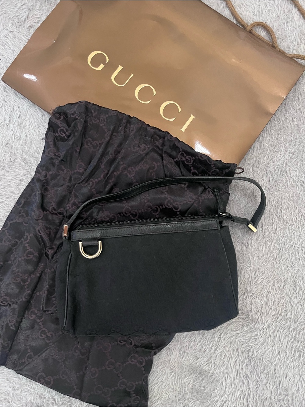 Gucci Black Shoulder Bag with Gold Accent